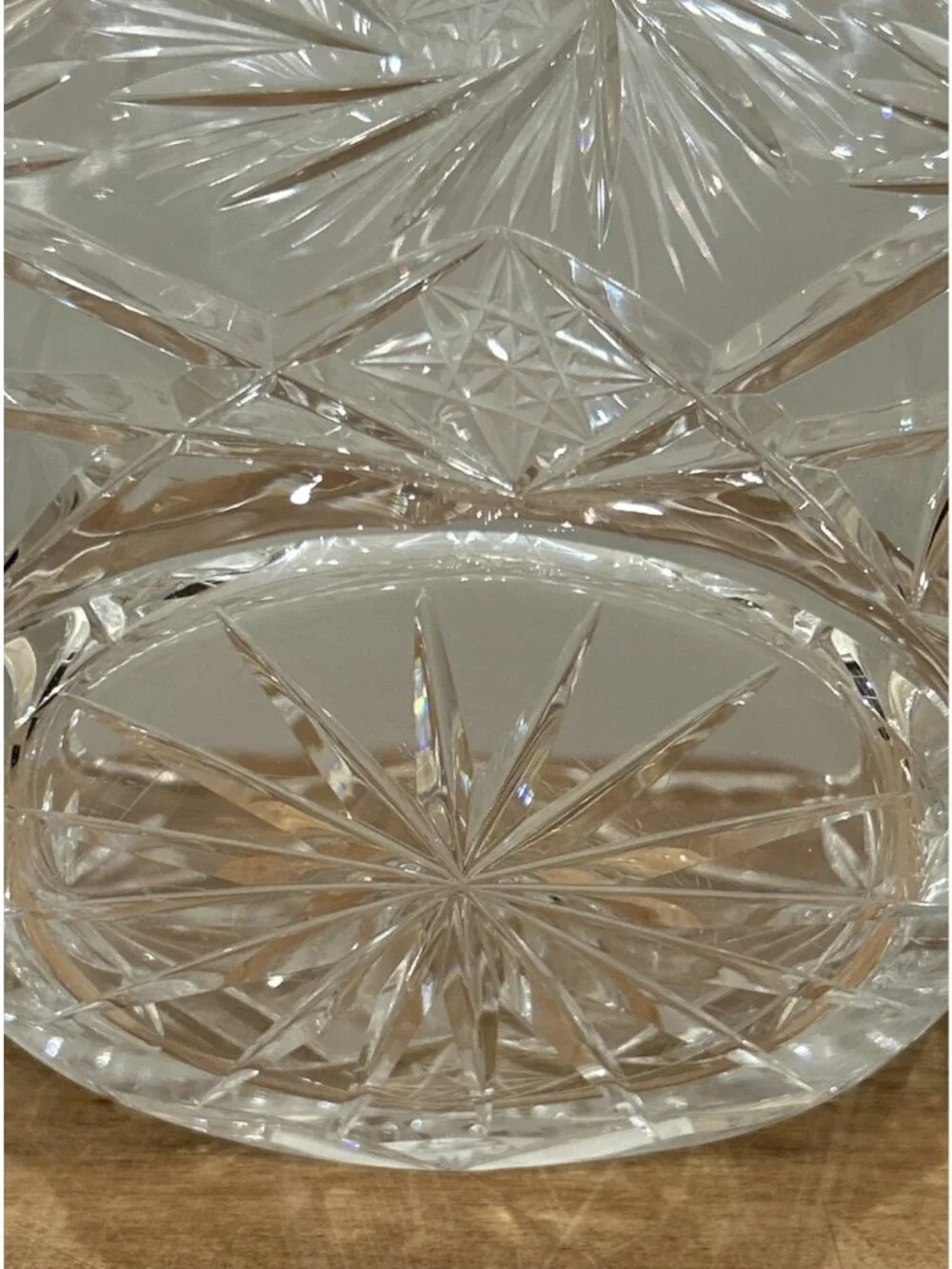 Vintage 1960s Czech? Basket Bowl Clear Cut Glass Lead Crystal Star Pattern